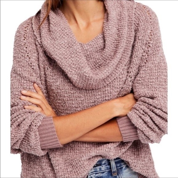 Free People Cowl-Neck Knit Sweater Mauve XS - Picture 1 of 5